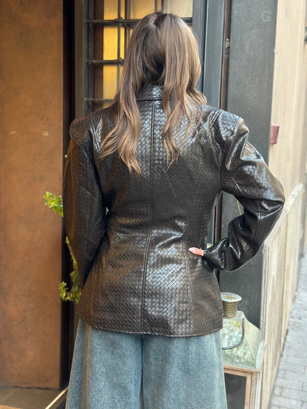 Giacca intreccio ecopelle BROWN