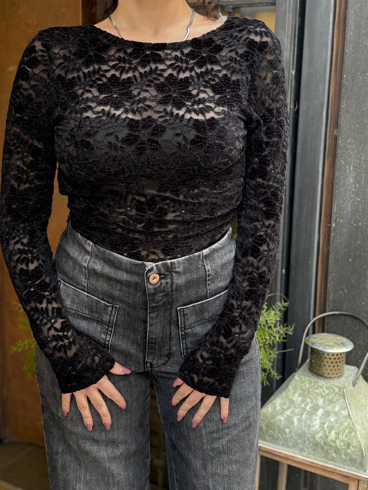 Body pizzo in ciniglia NERO