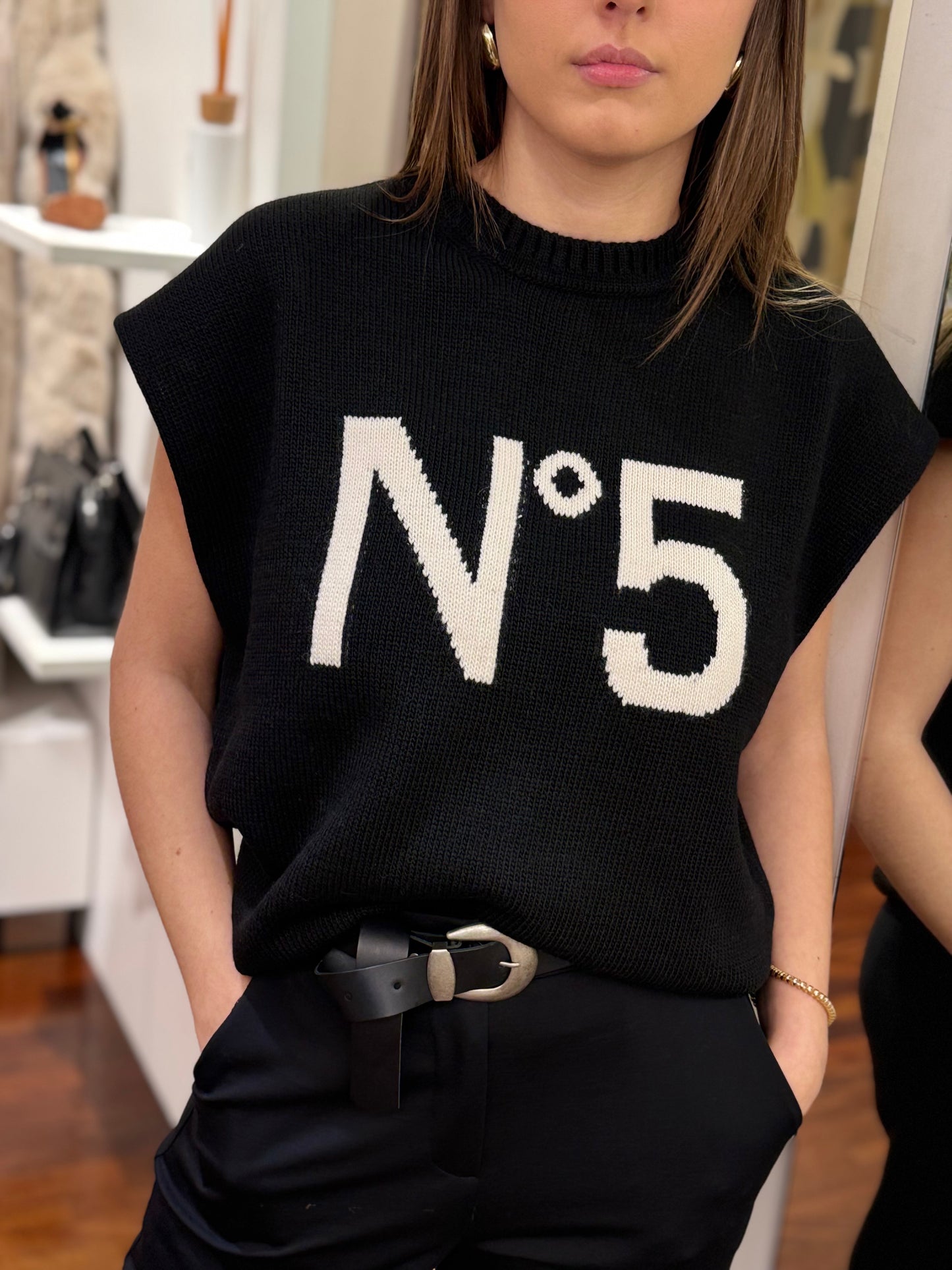 Tensione In Maglia gilet N°5 NERO/PANNA