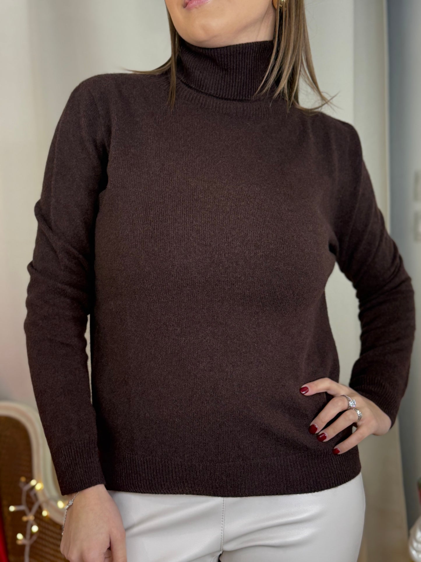 Maglia collo alto misto cashmere CAFFEE