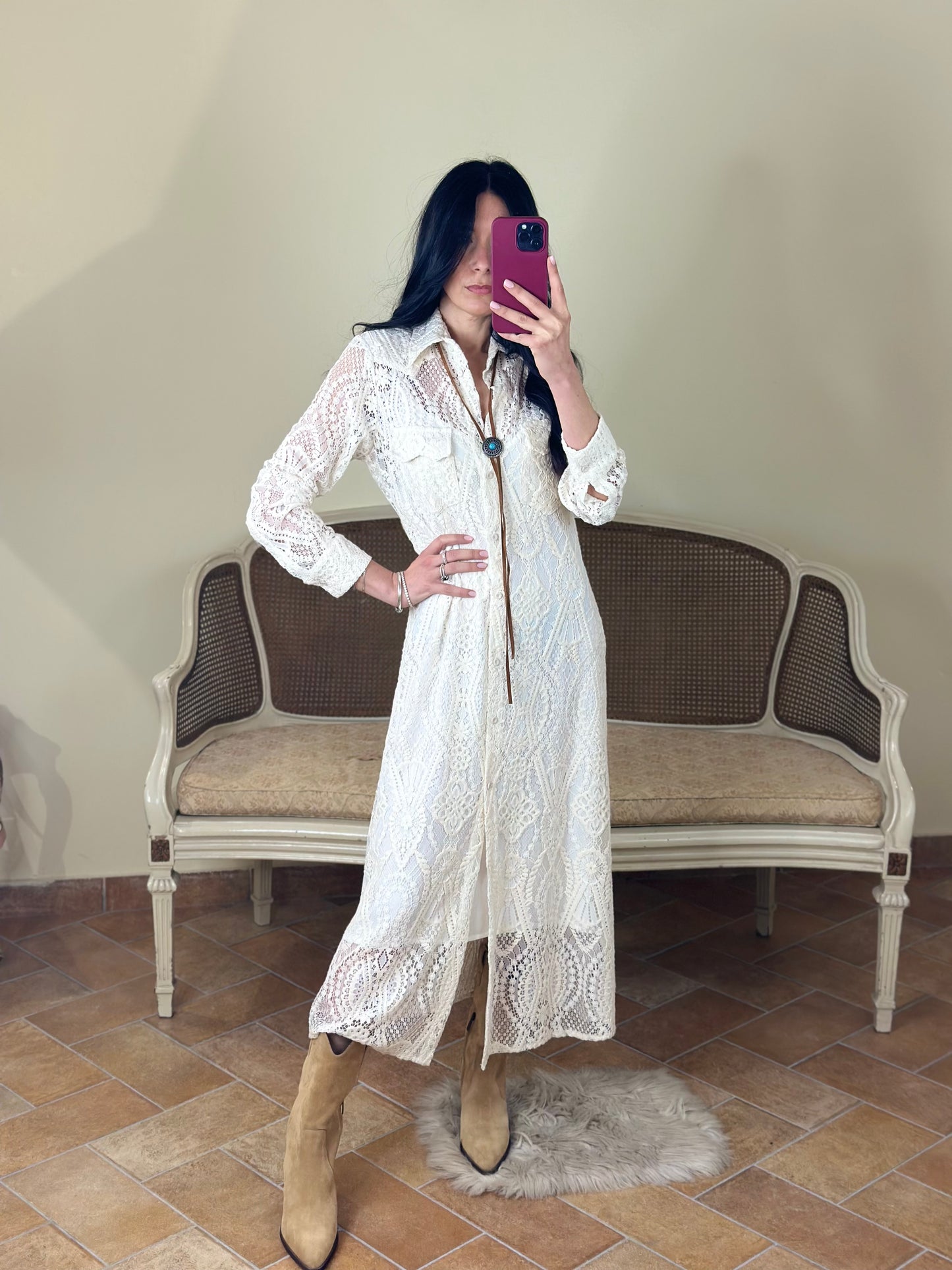 Tensione in Abito chemisier in pizzo BURRO