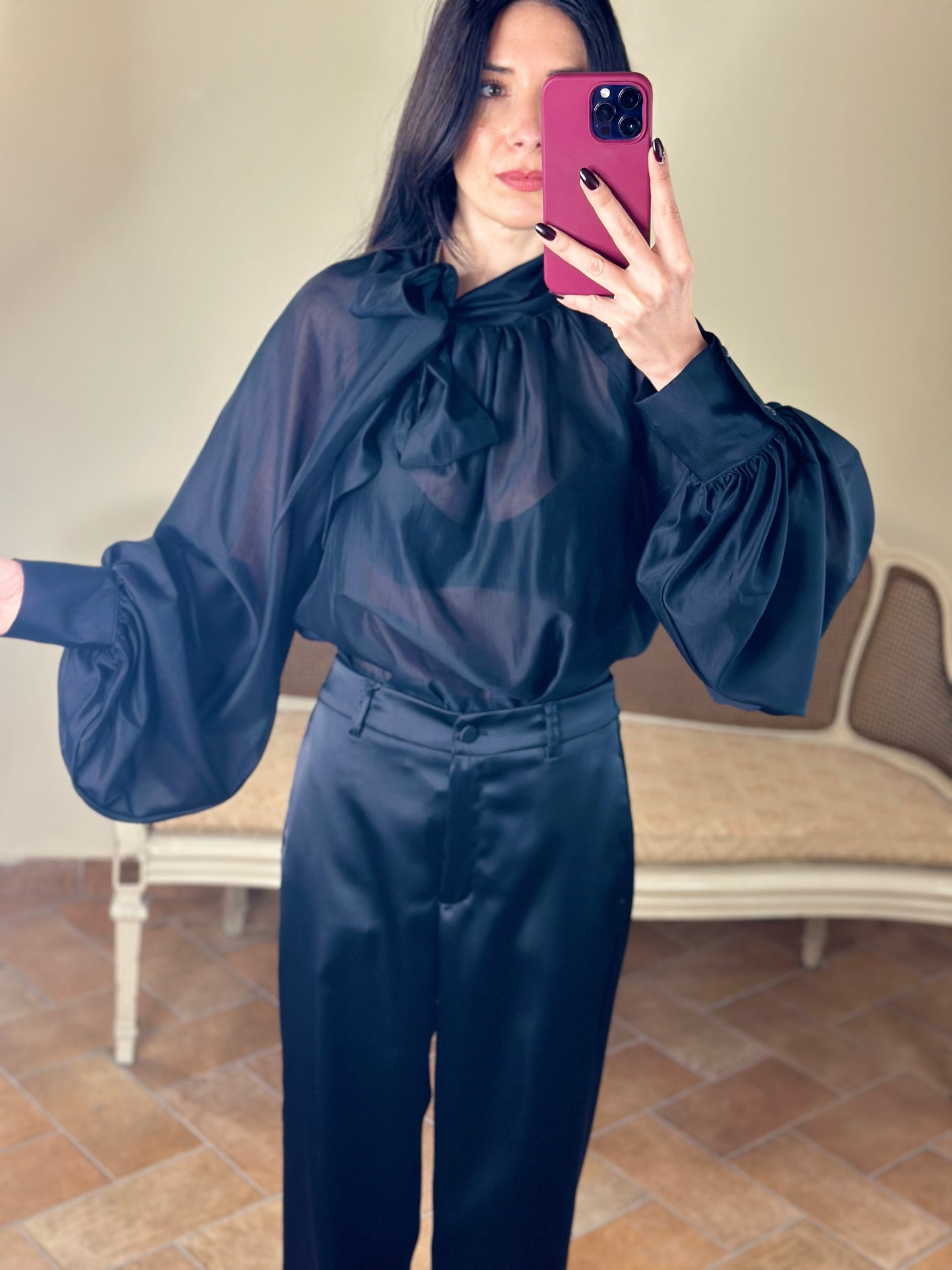 Tensione in Blusa in lyocell con fiocco