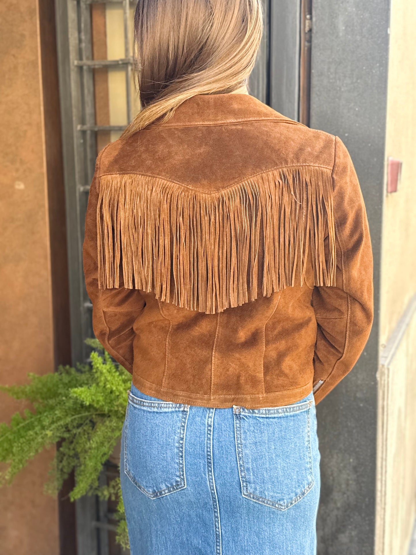 Chiodo in VERA PELLE con frange COGNAC