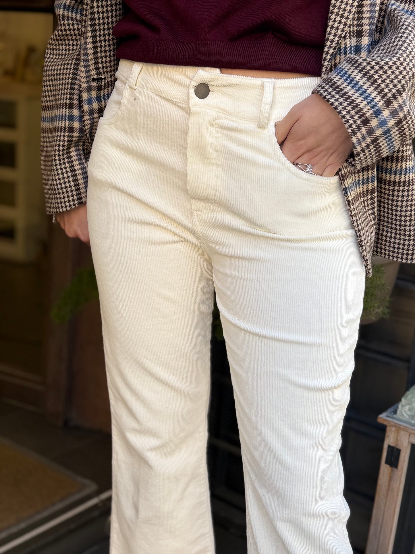 Tensione In Pantalone trombetta a costine PANNA