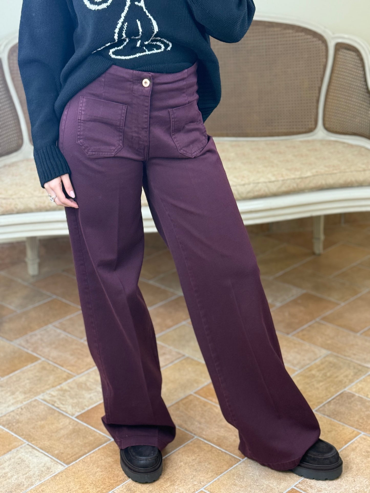 Tensione In Pantalone palazzo con taschini frontali BORDEAUX
