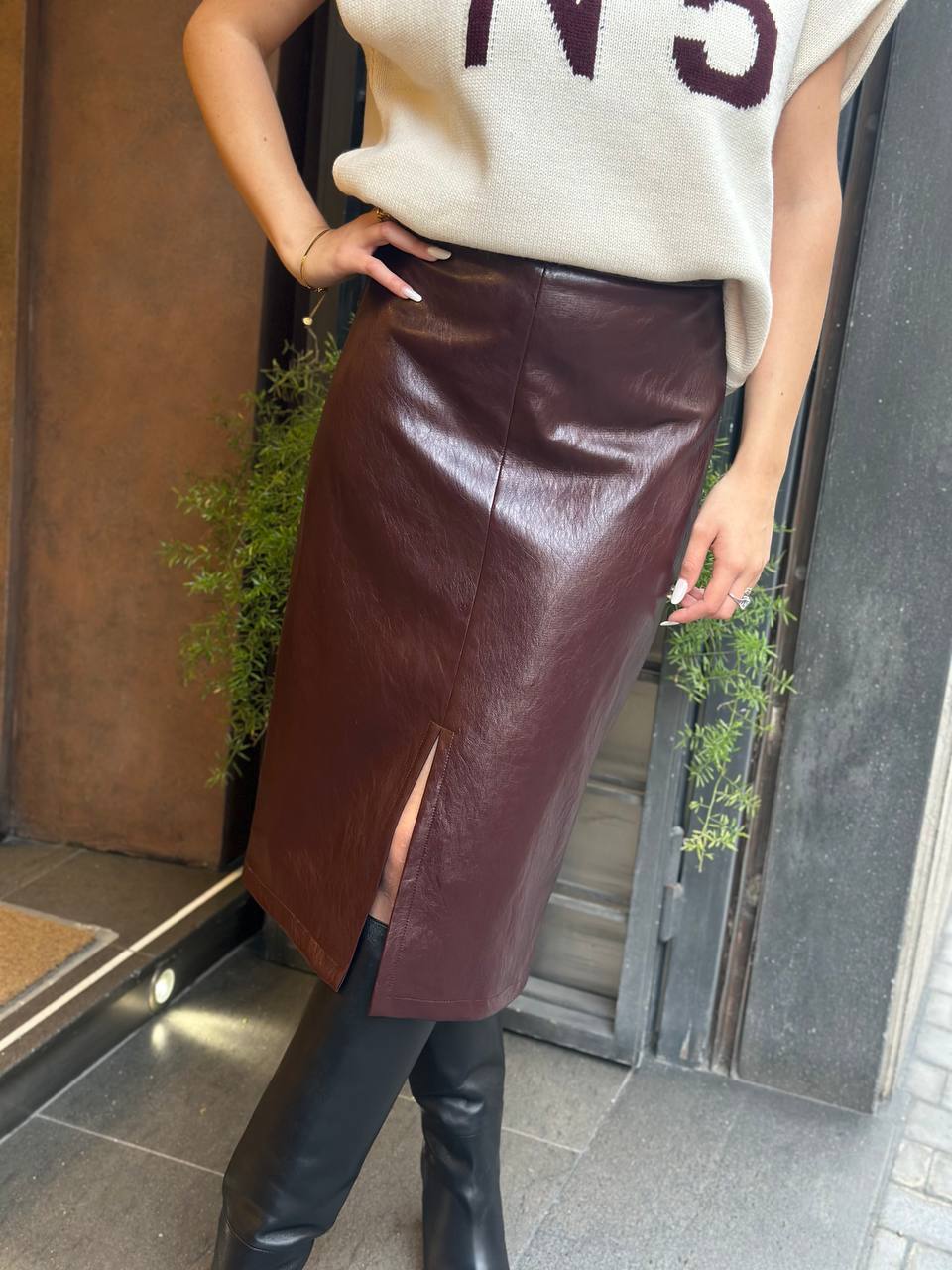 Tensione In Gonna midi ecopelle BORDEAUX