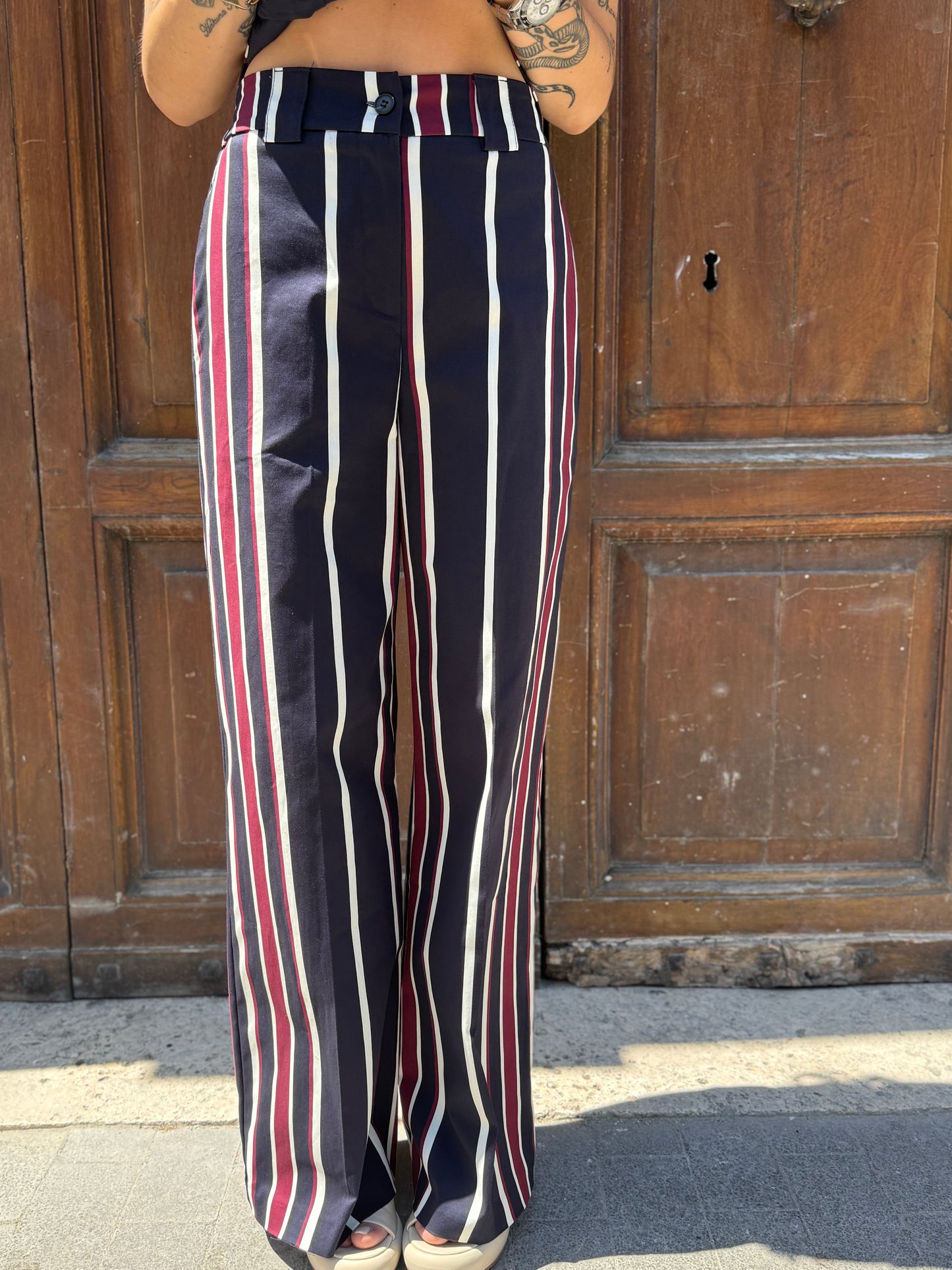 Tensione in Pantalone riga verticale Blu/bianco/bordeaux