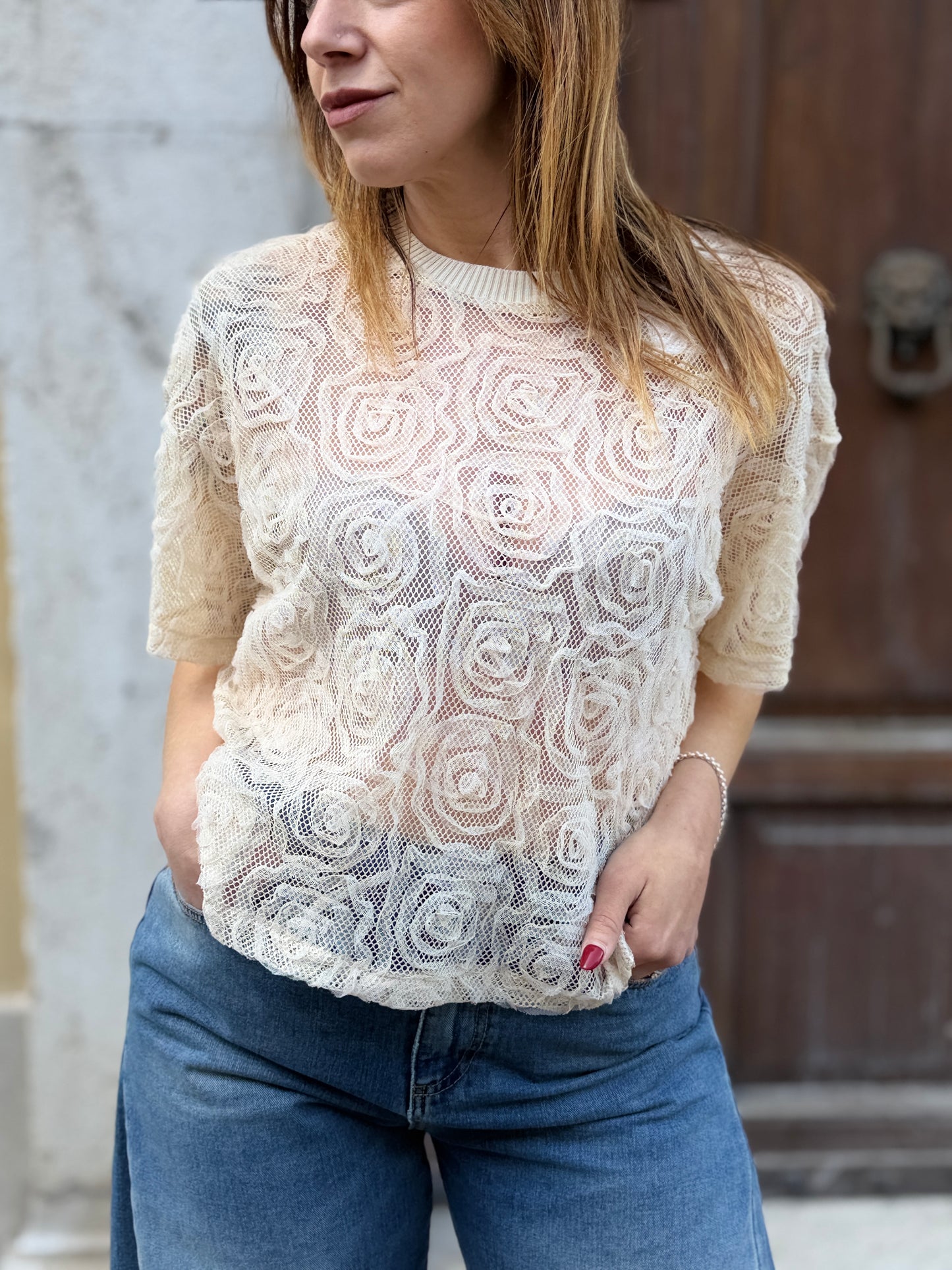 Haveone T-shirt in pizzo BURRO