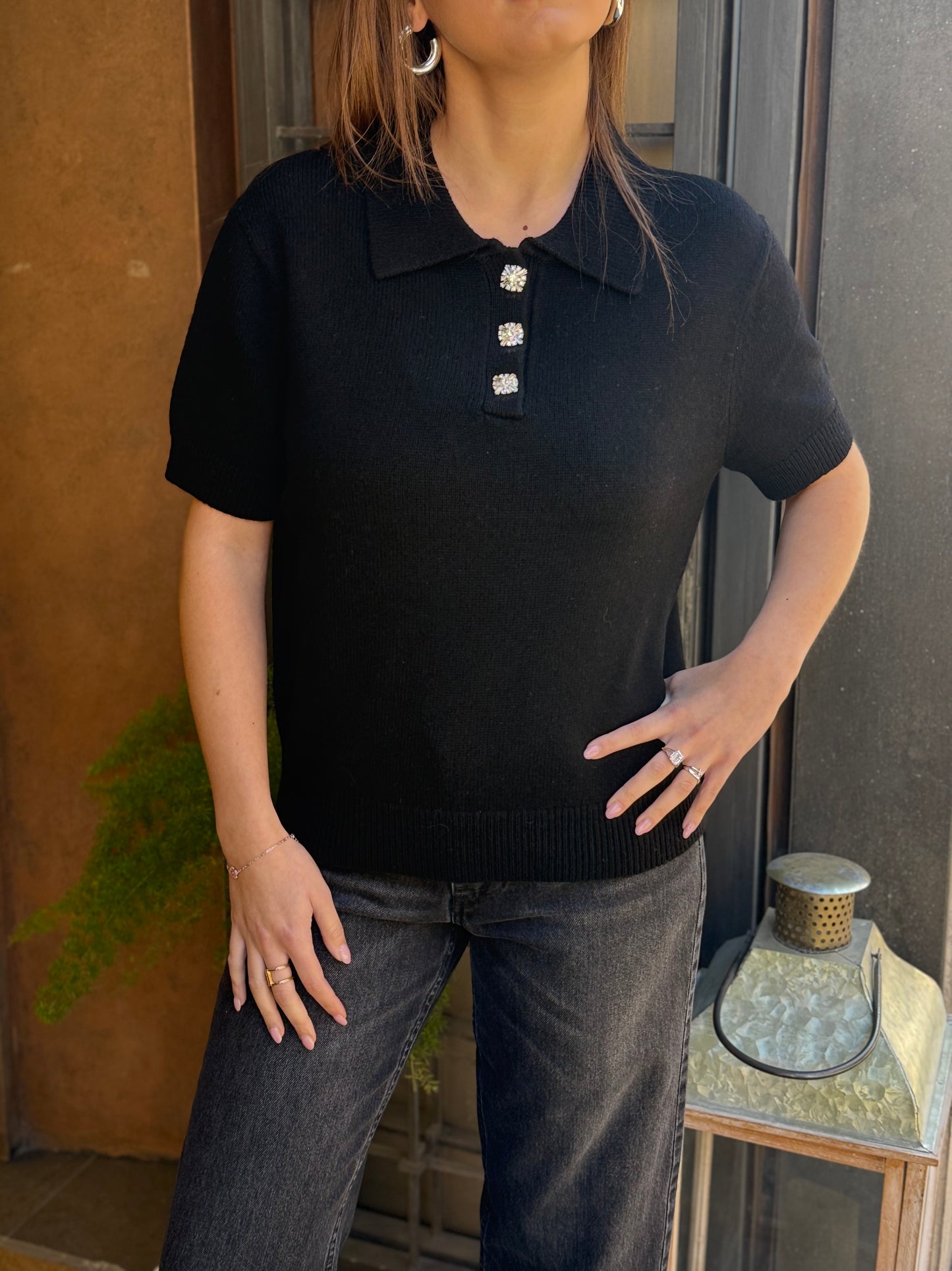 Polo NIMA Bottoni gioiello NERO