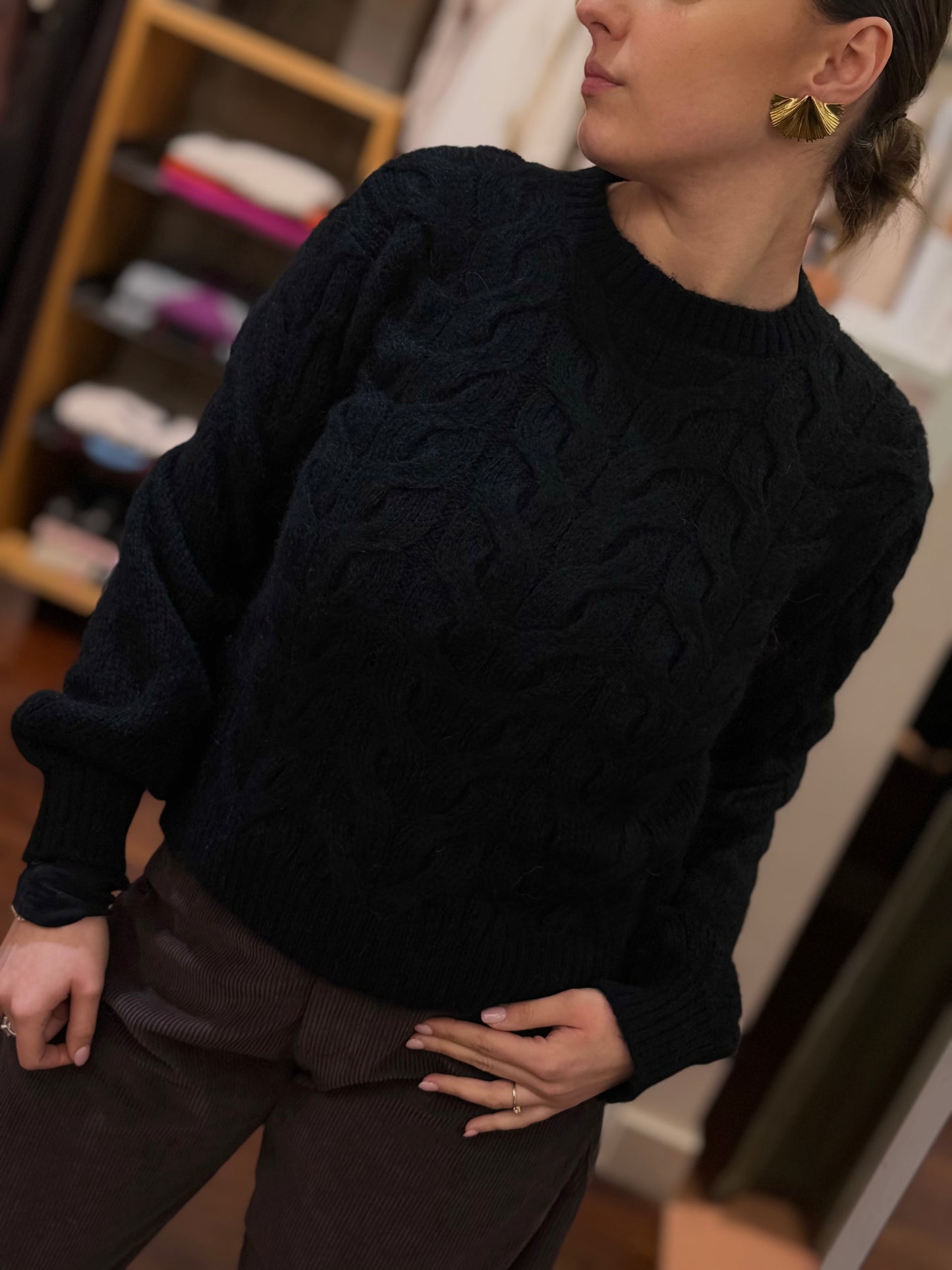 Tensione In Maglia girocollo trecce NERO