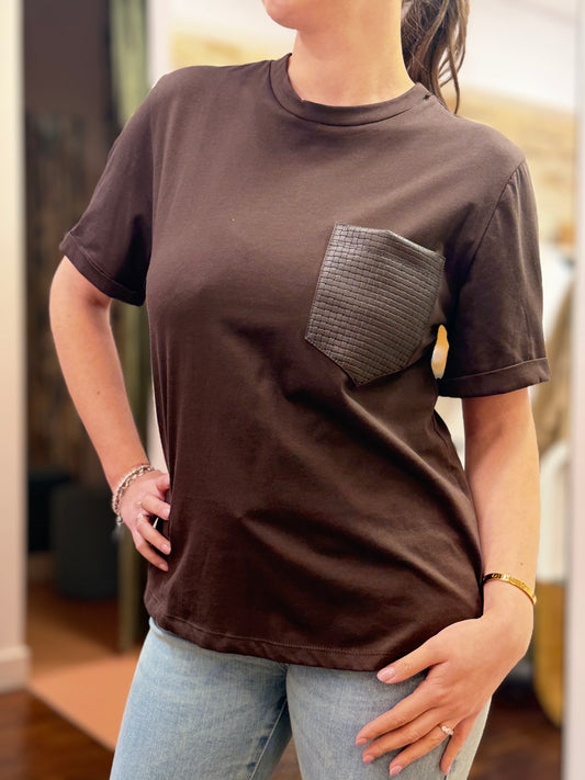 Tensione in T-shirt tasca in ecopelle MORO