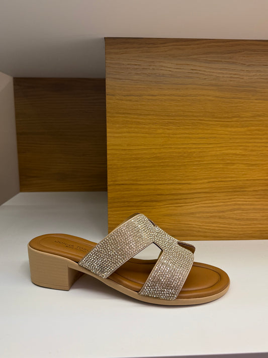 Donna Toscana Ciabatta strass con tacco Platino