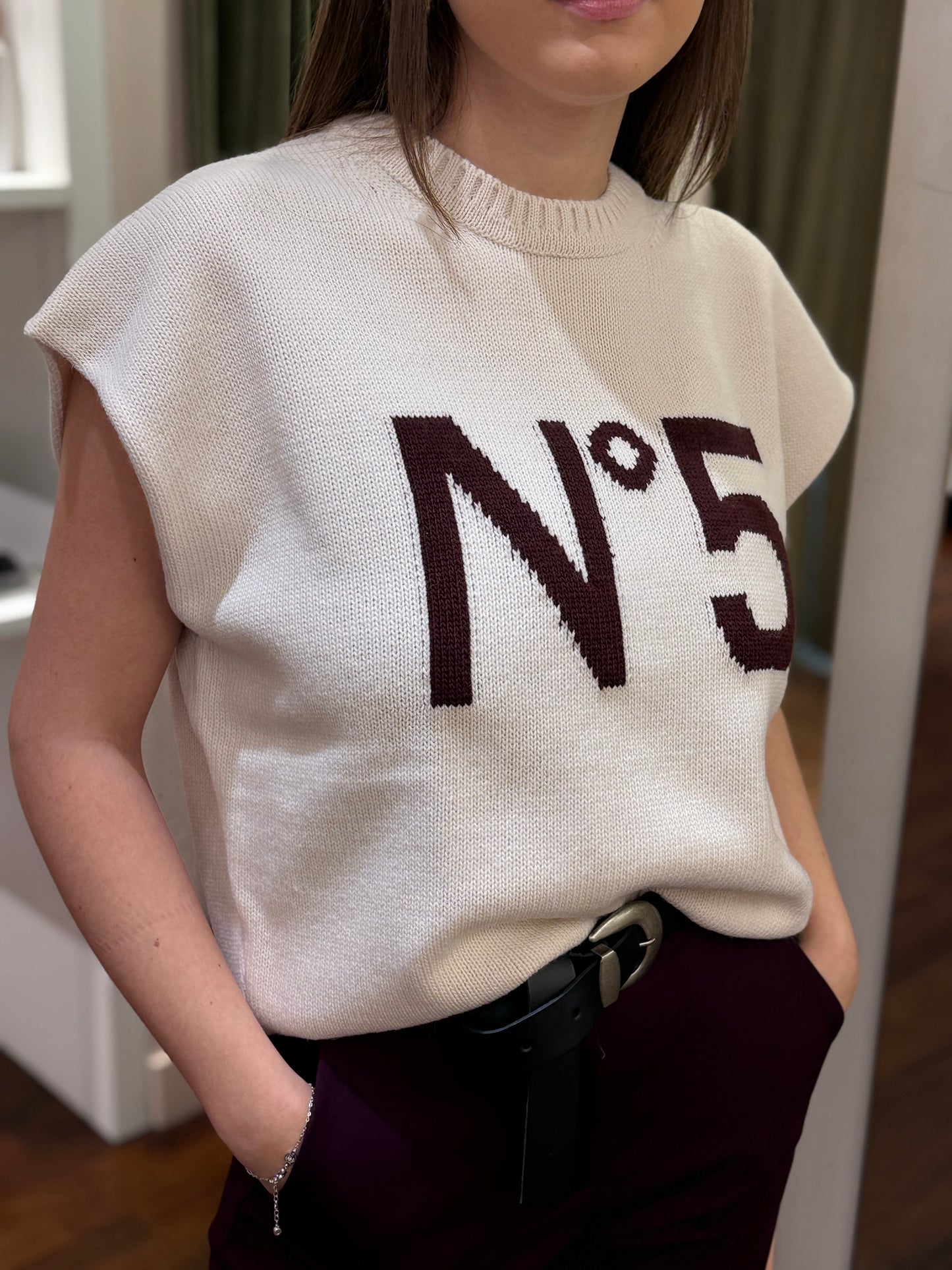 Tensione In Maglia gilet N°5 PANNA/BORDEAUX