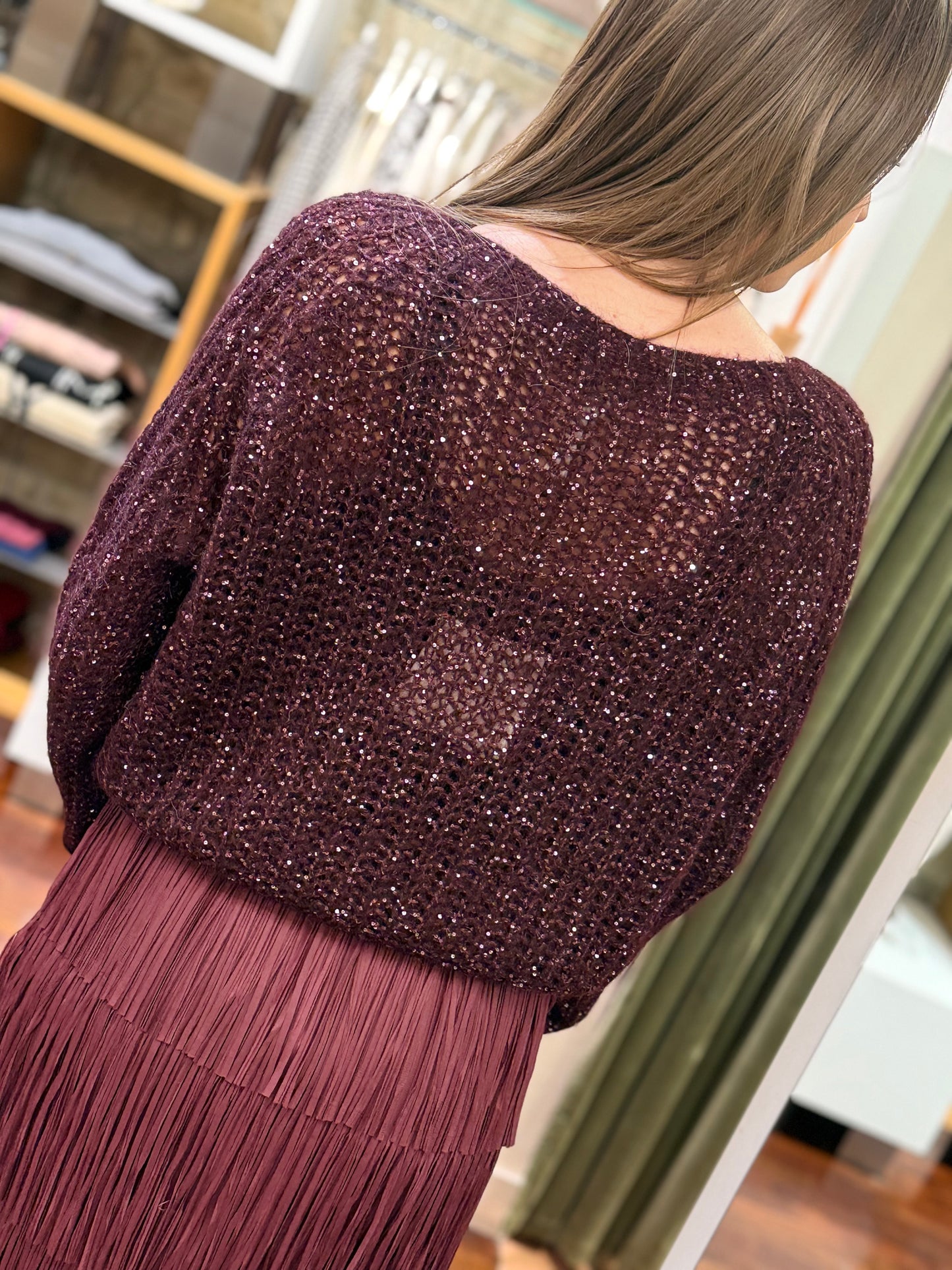 Tensione in Maglia Vino con micro paillettes