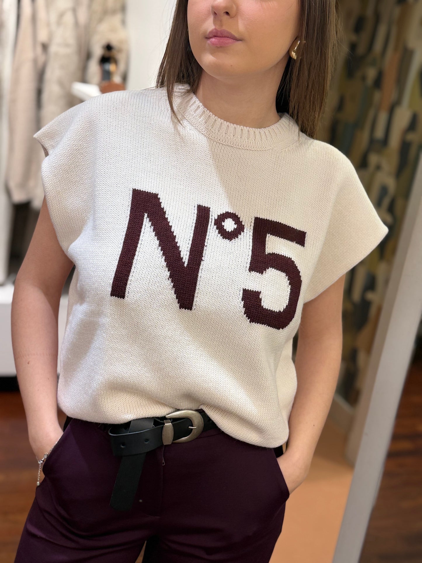 Tensione In Maglia gilet N°5 PANNA/BORDEAUX