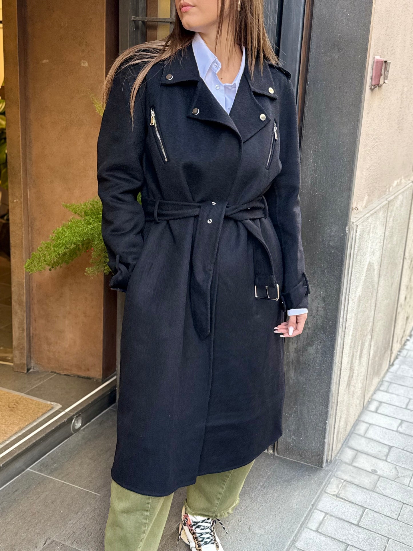 SINCE'RE PARIS Cappotto chiodo lungo BLACK