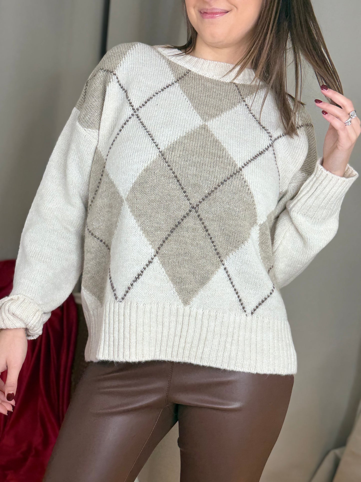 Tensione In maglia in lana rombi BURRO/BEIGE/MORO