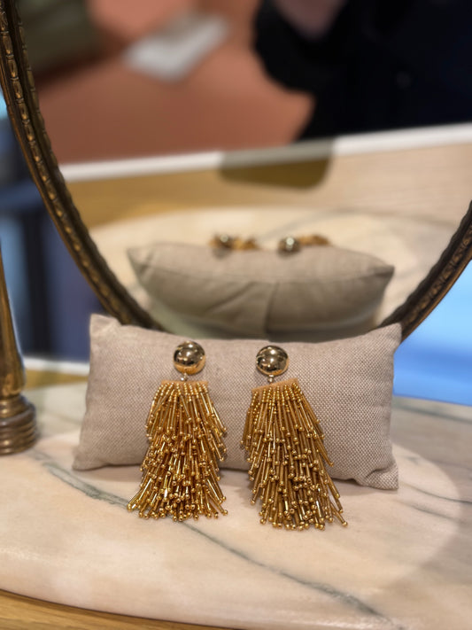 Orecchini ORO pendenti con perline dorate