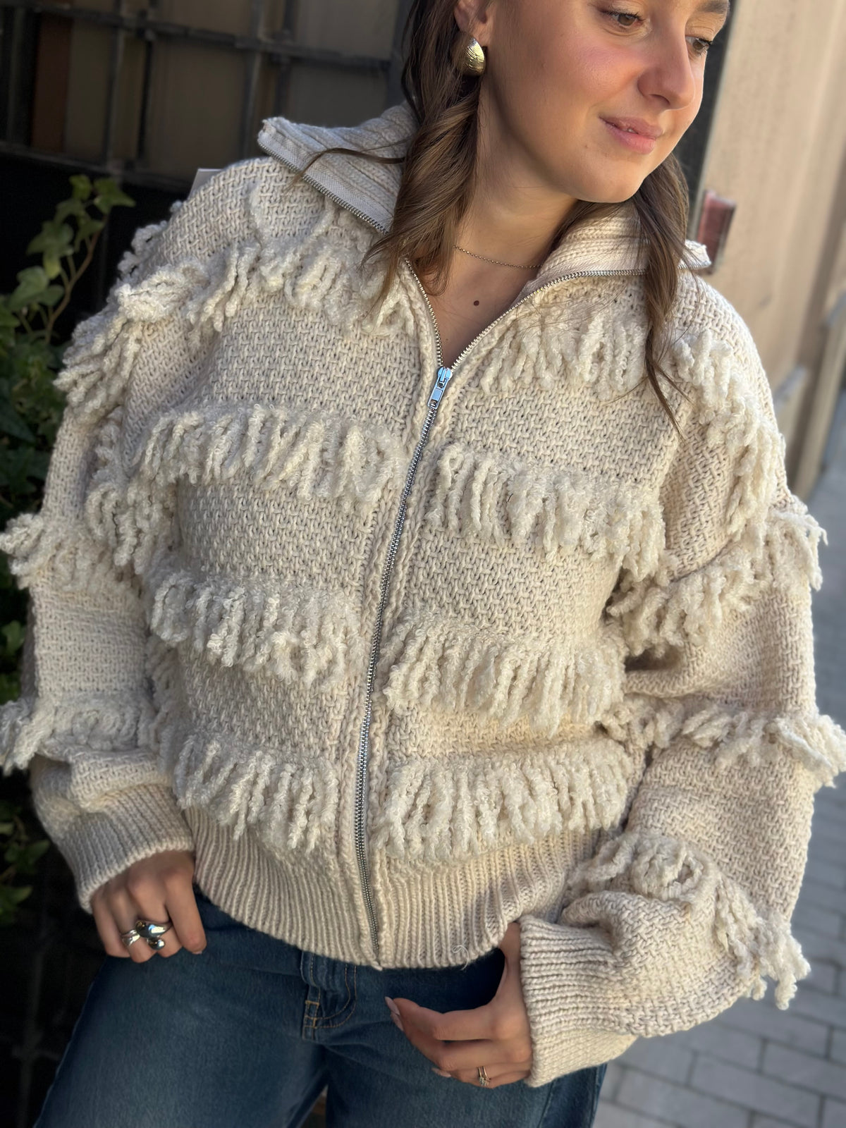 Haveone Cardigan Frangette BURRO e MORO