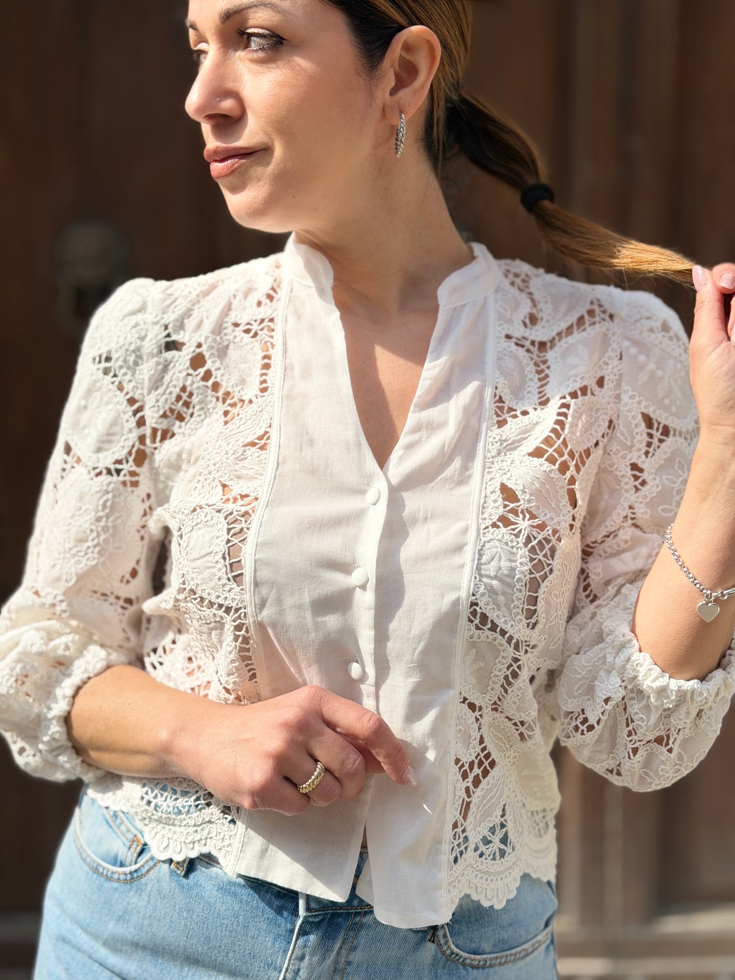 Tensione in Camicia macramè Bianca