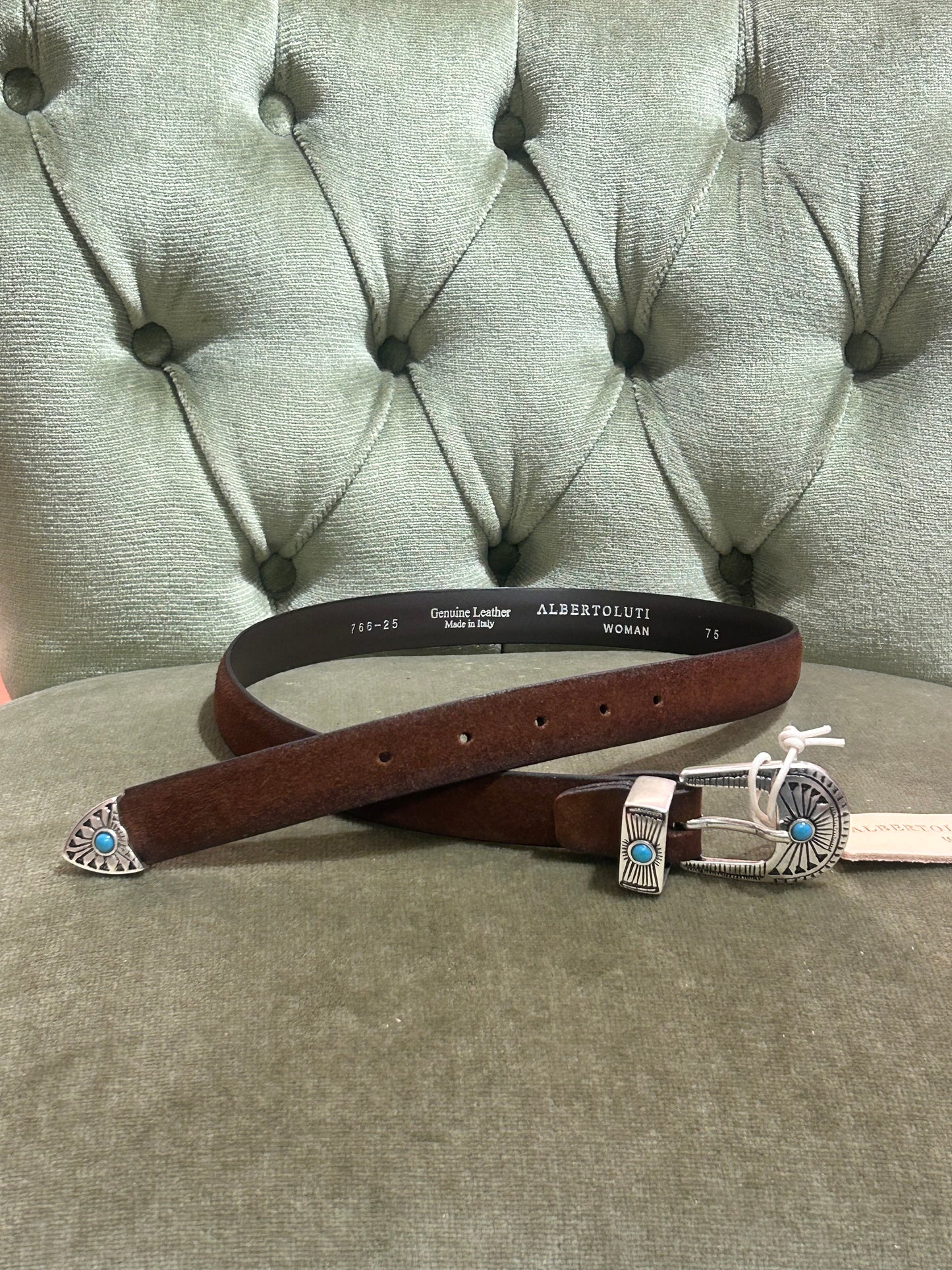 Alberto luti Cintura in suede con fibbia perla turchese