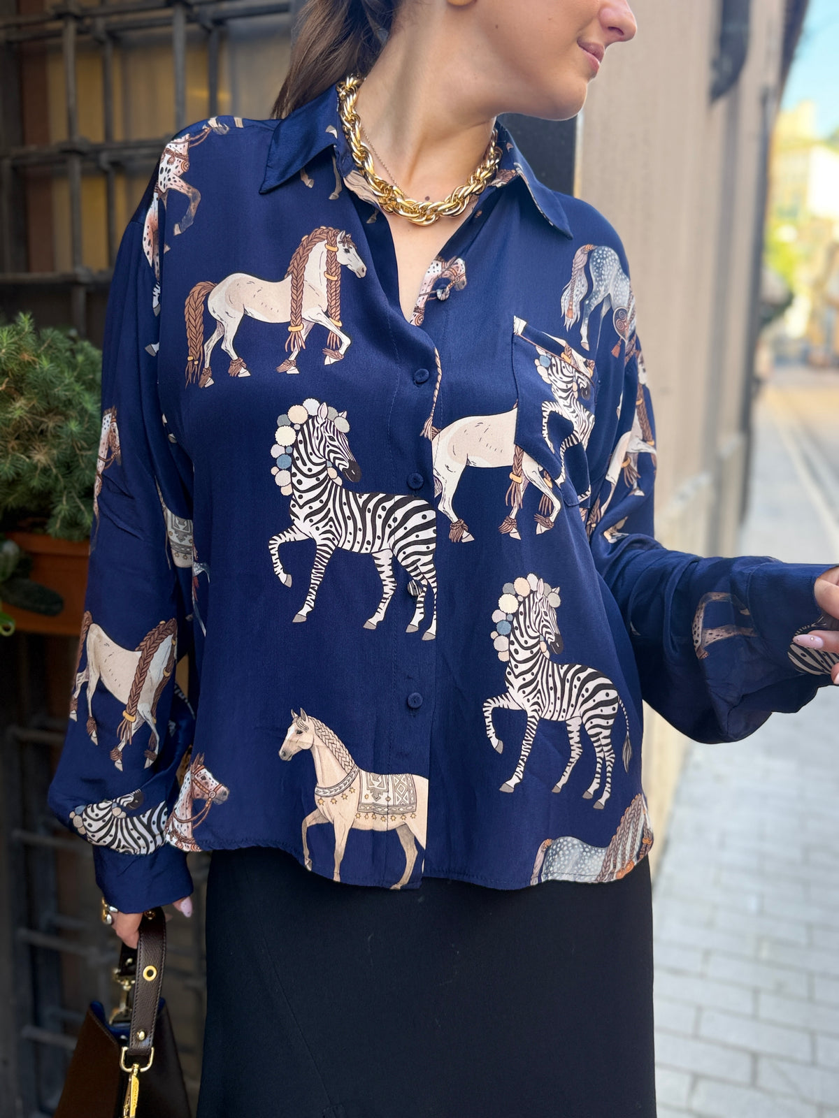Tensione in camicia fantasia BLU