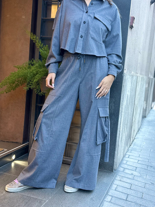 Tensione In Pantalone cargo gessato GRIGIO