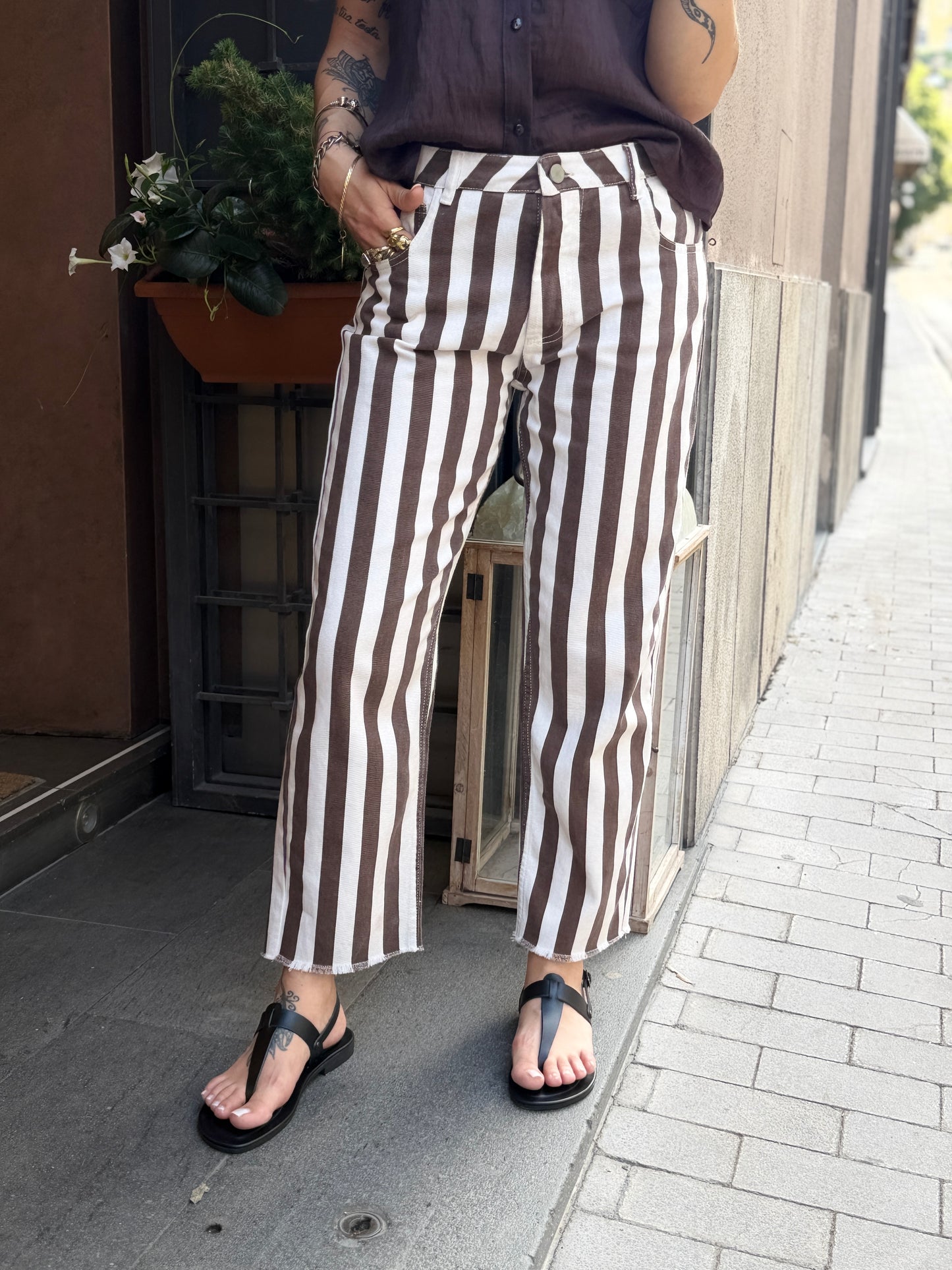Tensione in Jeans a righe bianco/moro