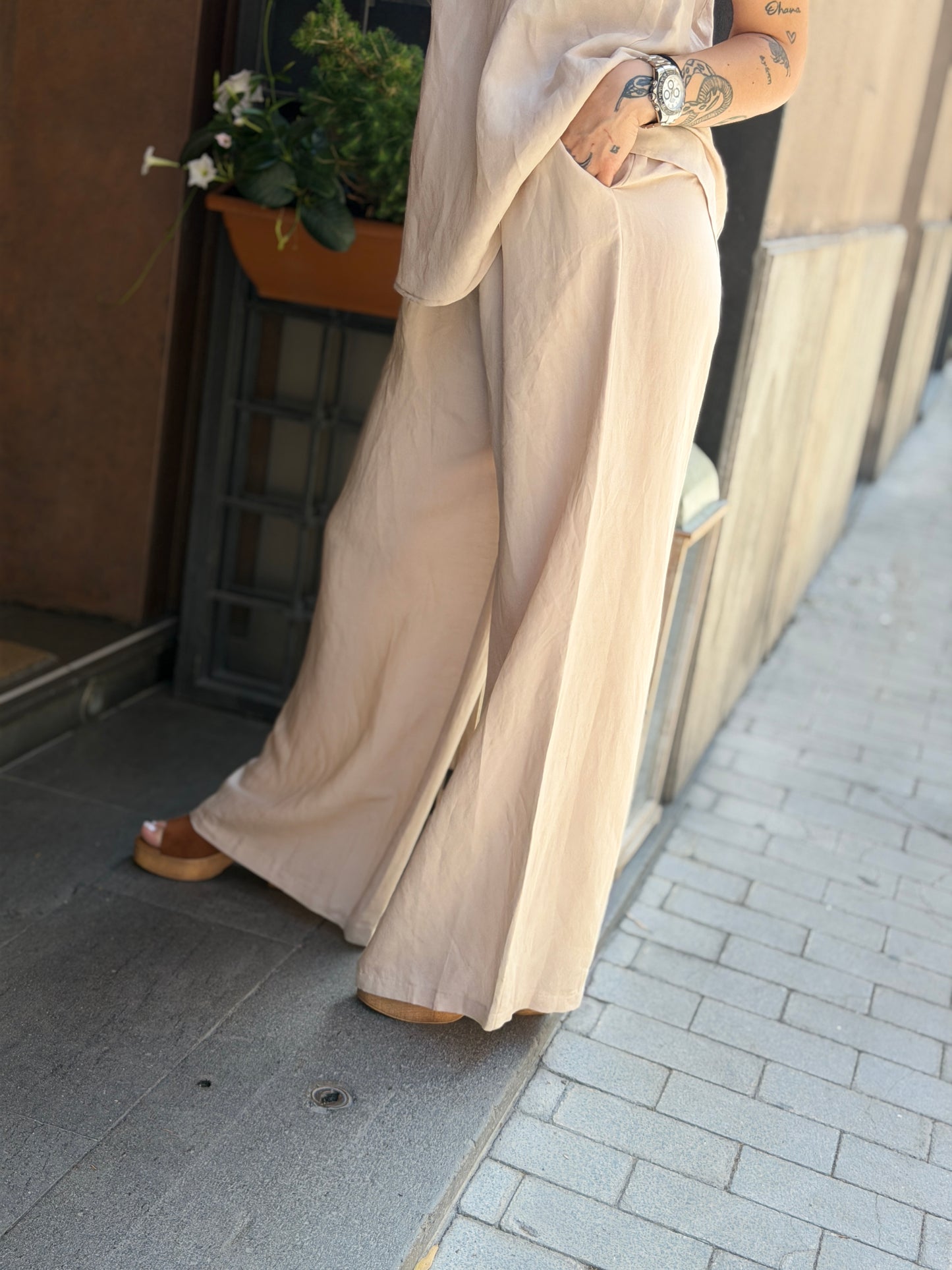 Tensione in Completo Top+Pantalone Gesso e tabacco