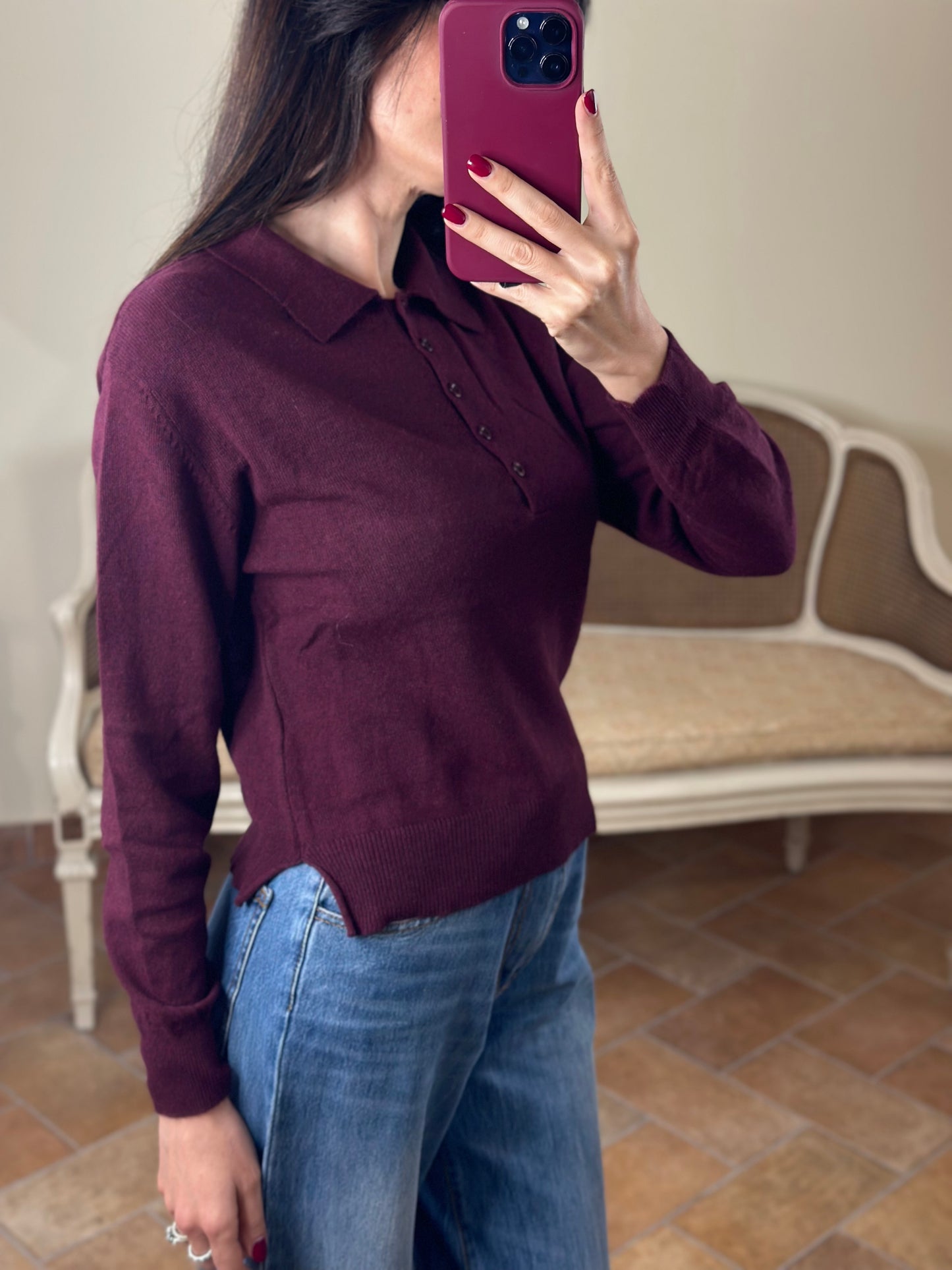 Maglia Polo CINDY con bottoni BORDEAUX