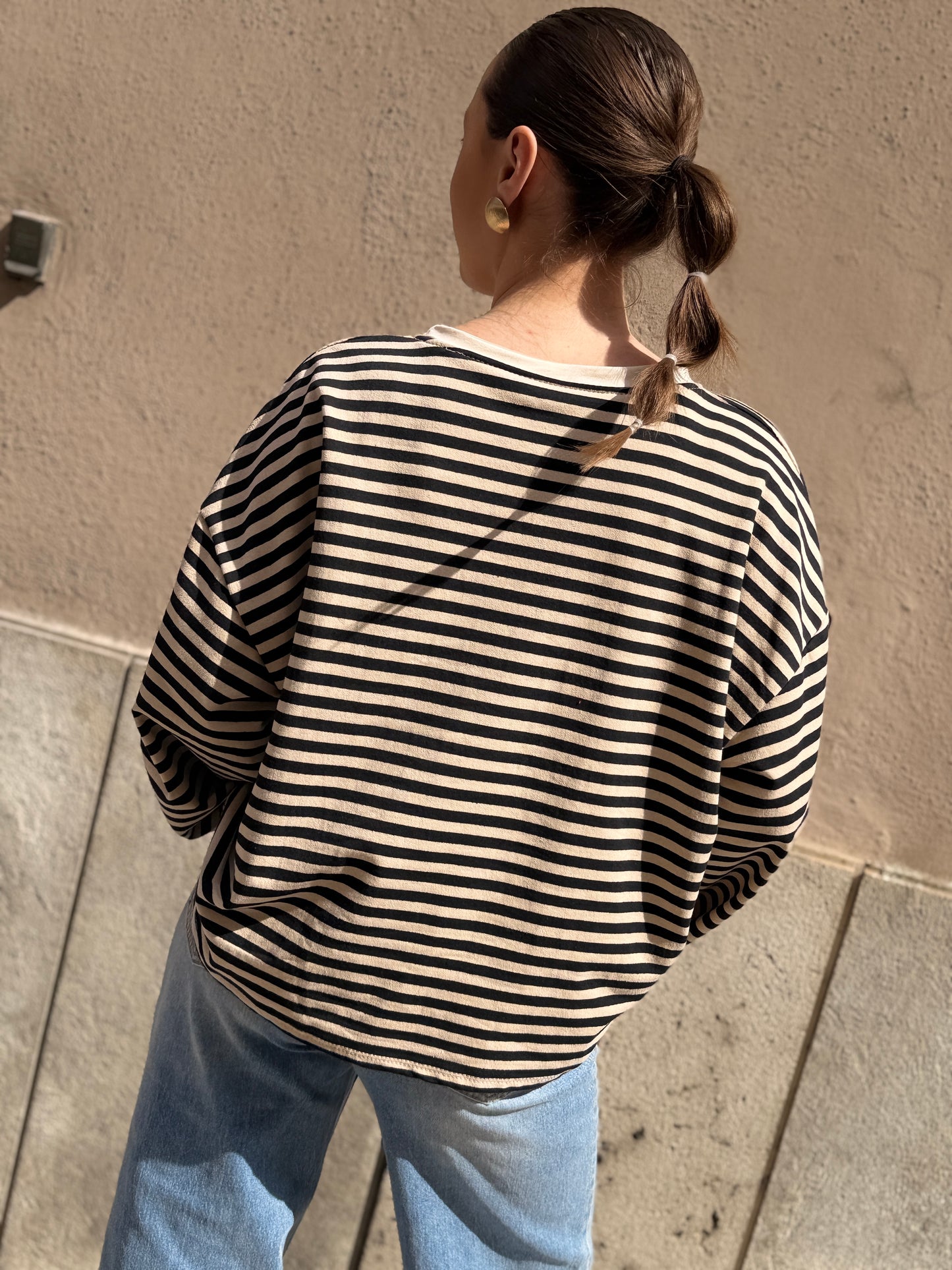 T-Shirt girocollo a righe BURRO/BEIGE/BLU