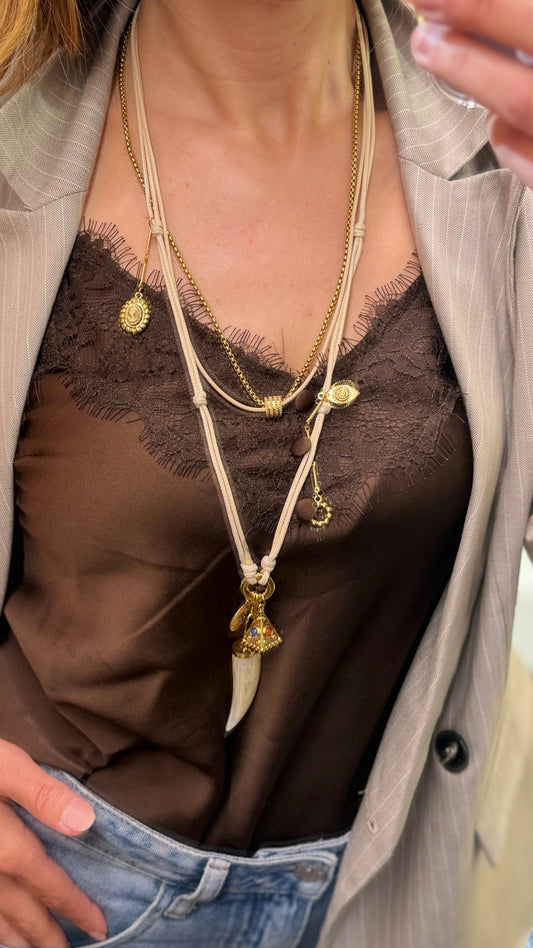 Collana cordino con cornetto Avorio
