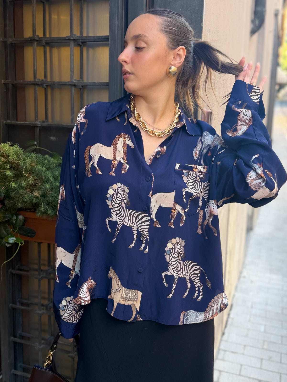Tensione in camicia fantasia BLU