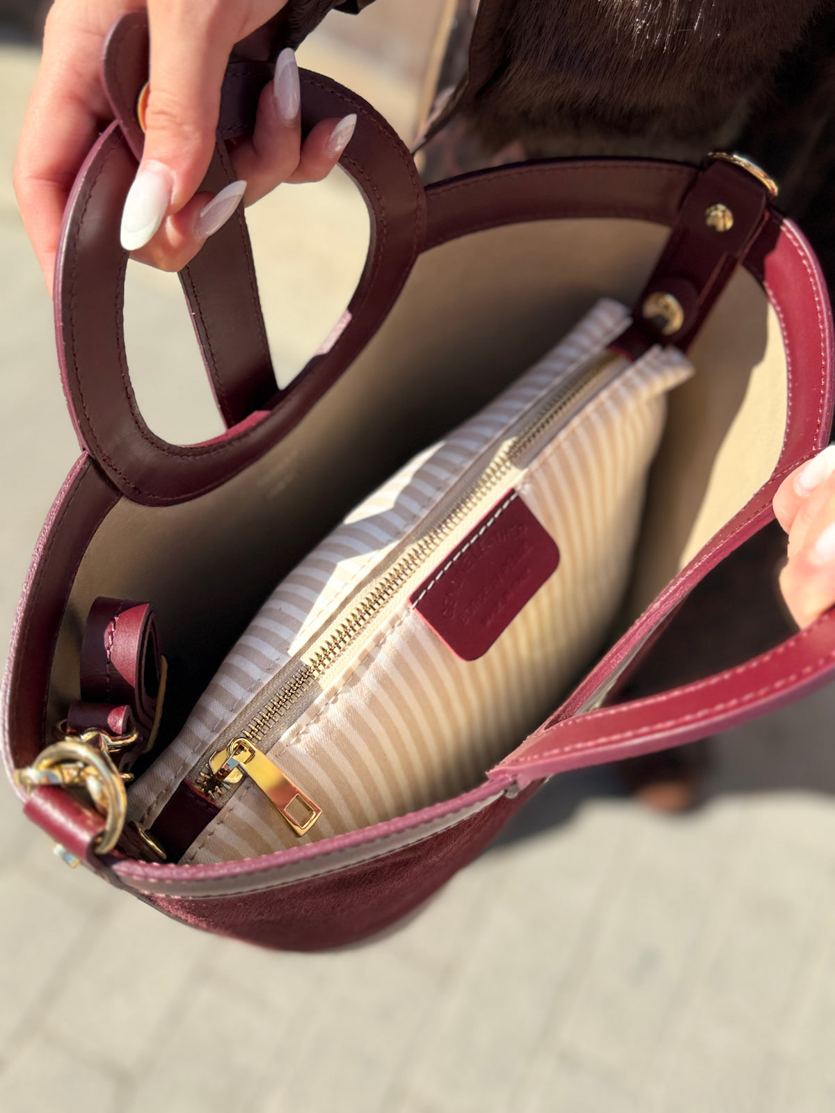 Borsa Secchiello camoscio BORDEAUX/BLU