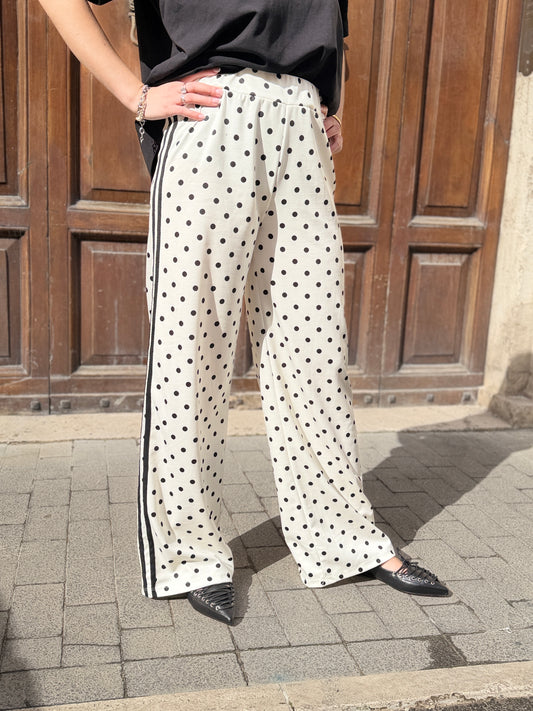 Pantalone a pois con bande laterali Bianco/nero