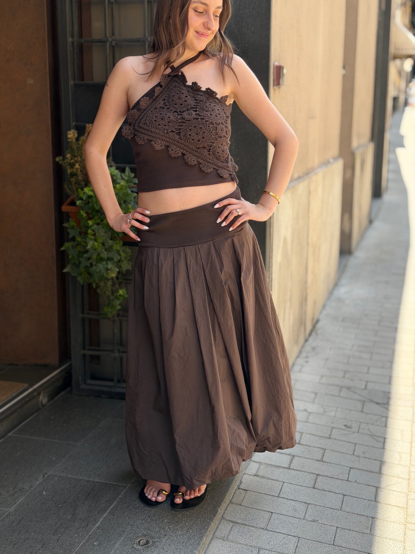 Top con inserti in crochet Moro e Nero