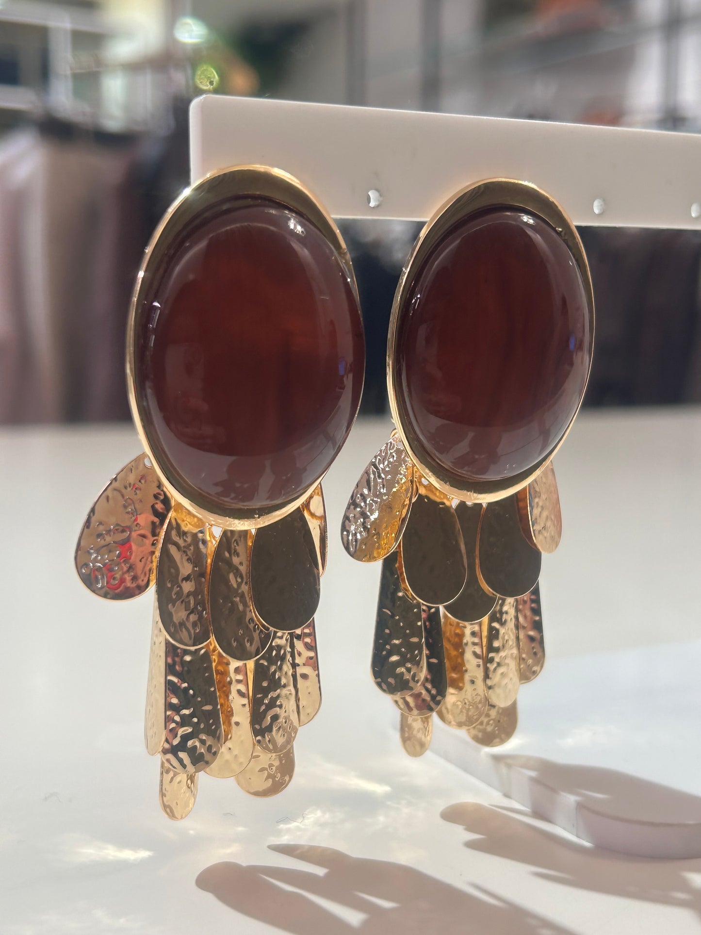 Orecchini ovali ORO/MARRONI pendenti