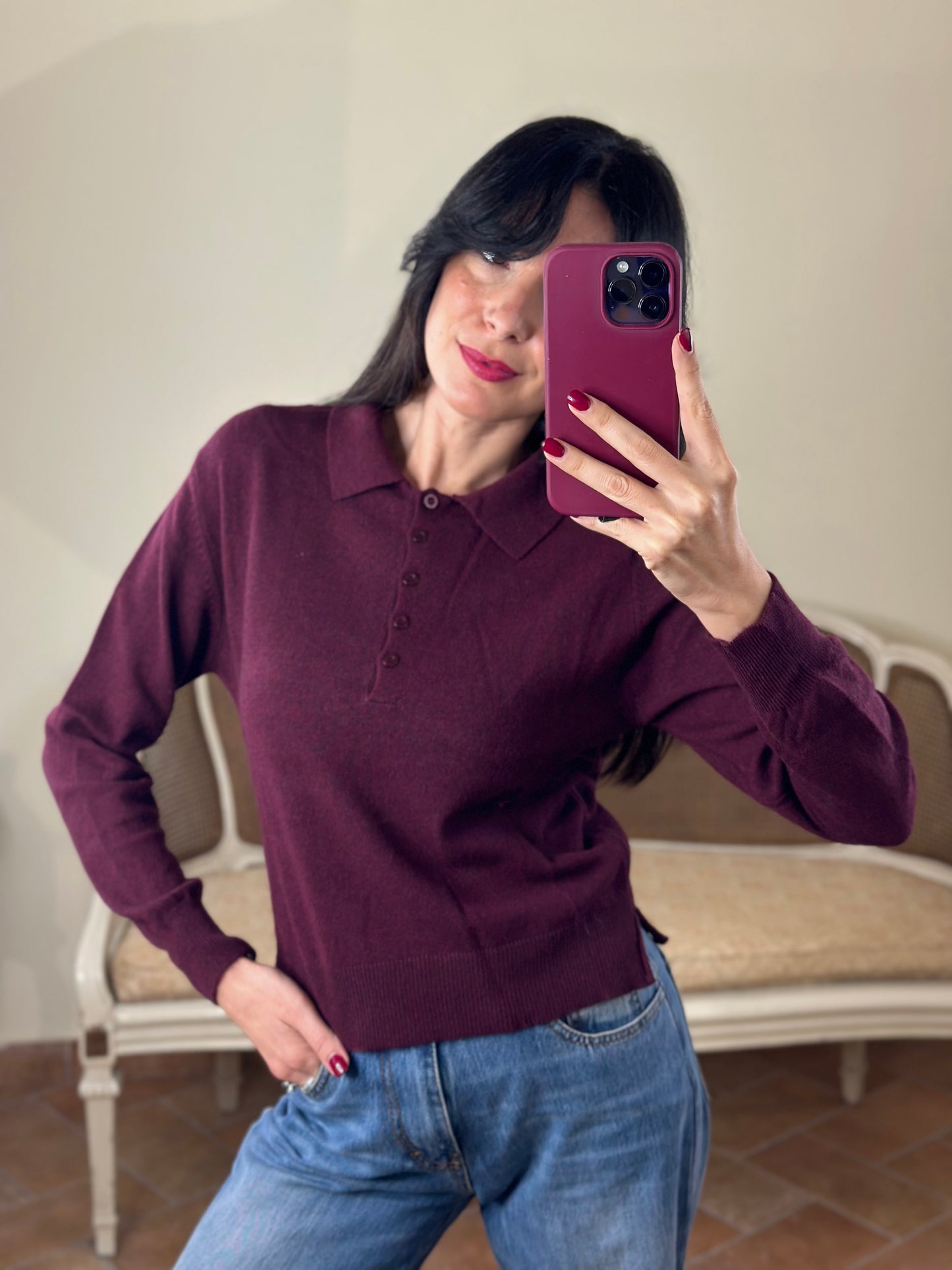 Maglia Polo CINDY con bottoni BORDEAUX