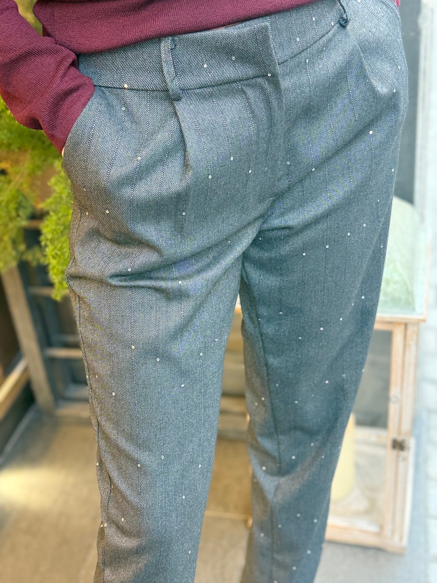 Pantalone a sigaretta con paillettes ANTRACITE