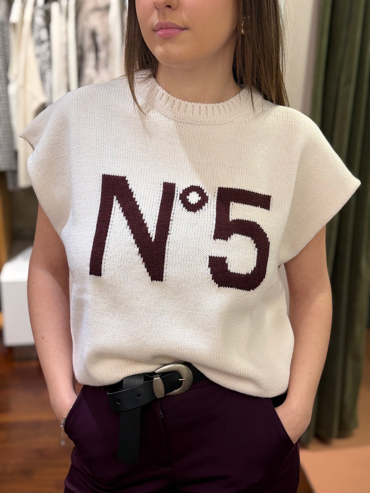 Tensione In Maglia gilet N°5 PANNA/BORDEAUX