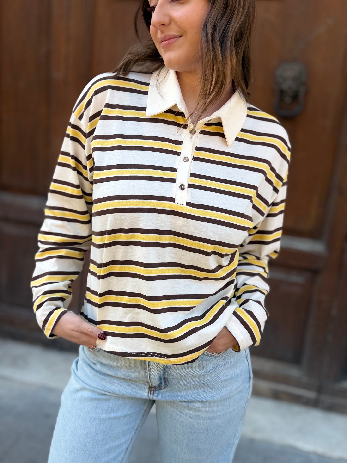 Haveone POLO a righe MORO/GIALLO/BIANCO