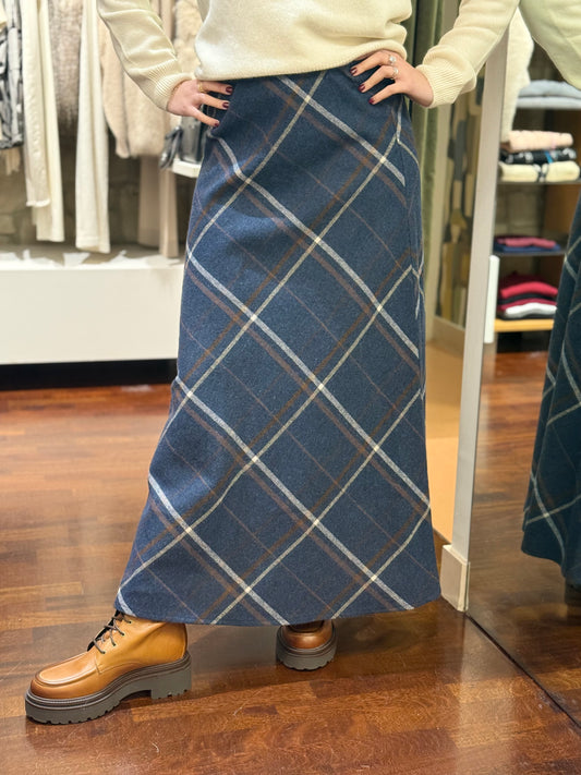 Tensione In Gonna check misto lana BLU