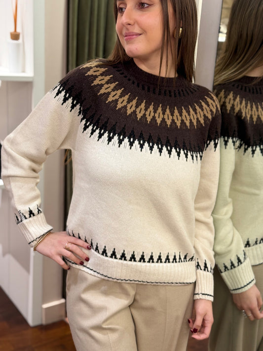 Tensione In maglia in jacquard BURRO/MORO/CAMEL