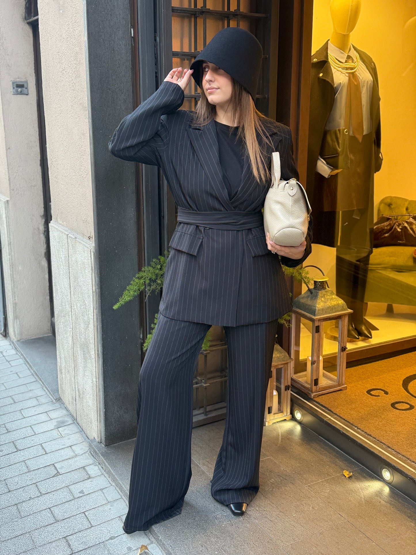 Completo kimono GABRIELLA gessato NERO