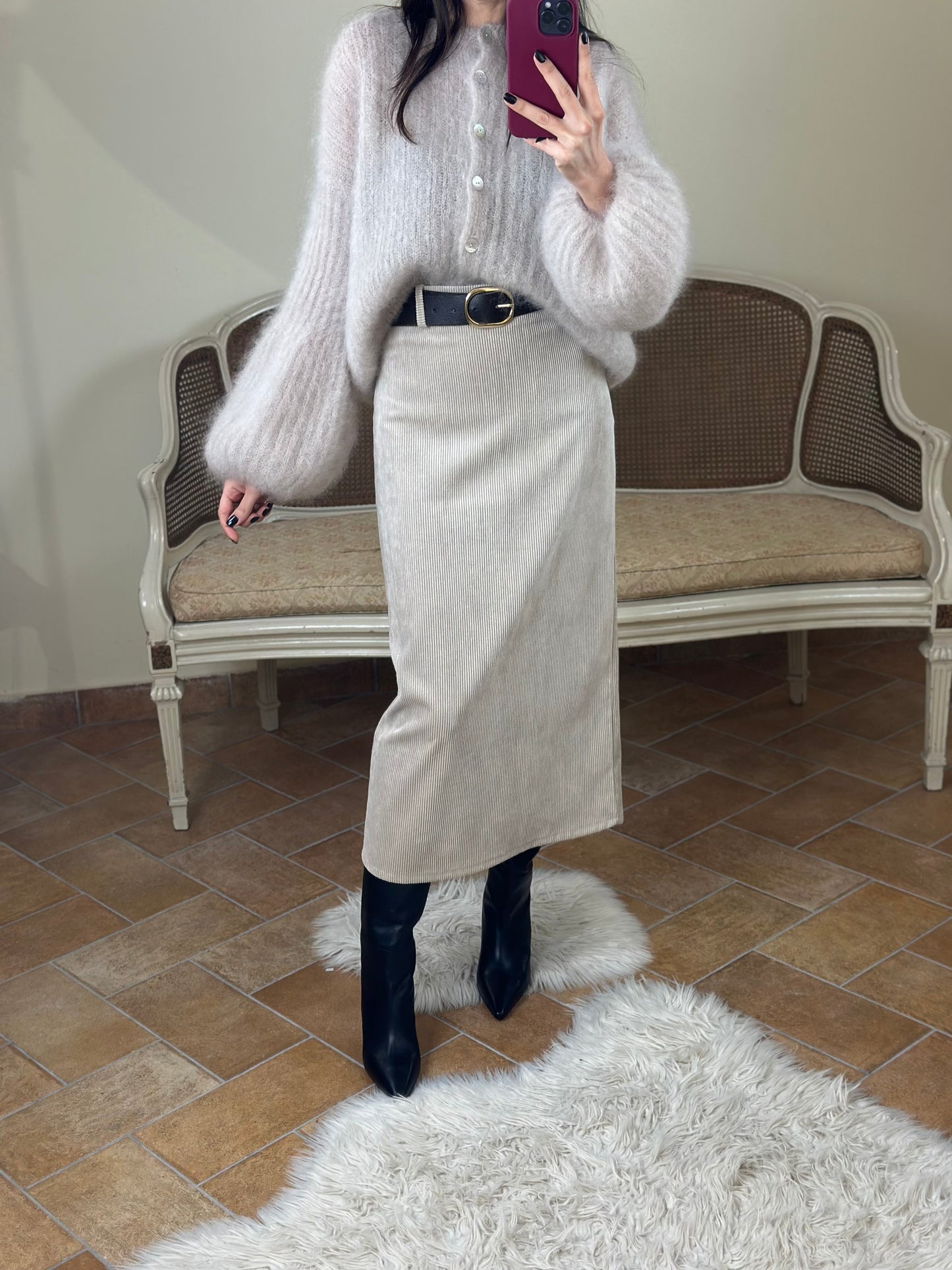 Gonna in velluto rocciatore BEIGE