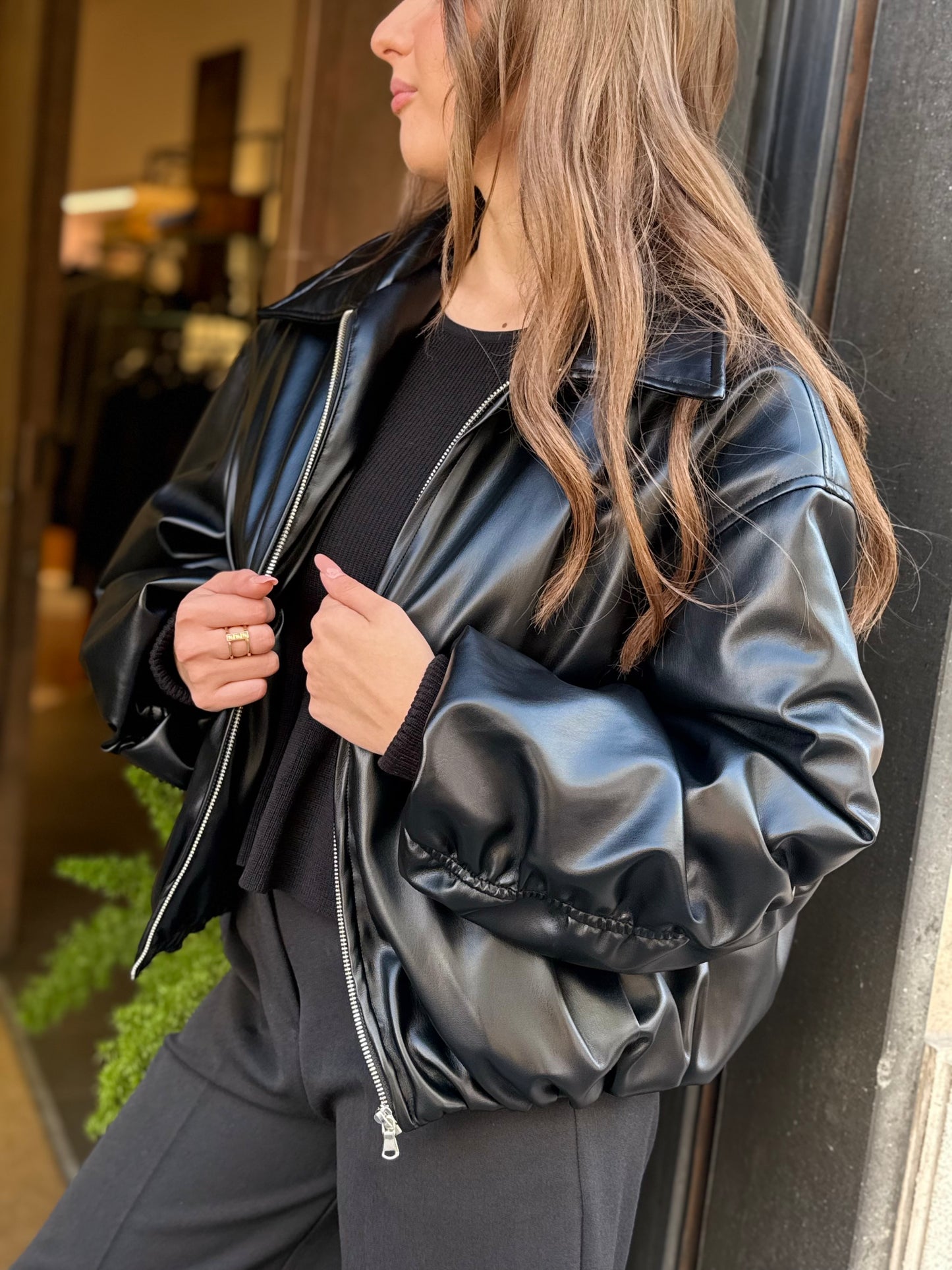 Bomber in ecopelle NERO