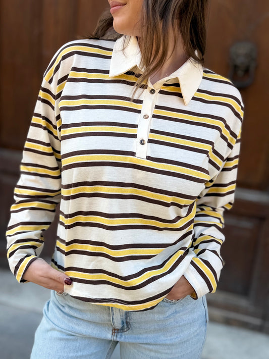 Haveone POLO a righe MORO/GIALLO/BIANCO