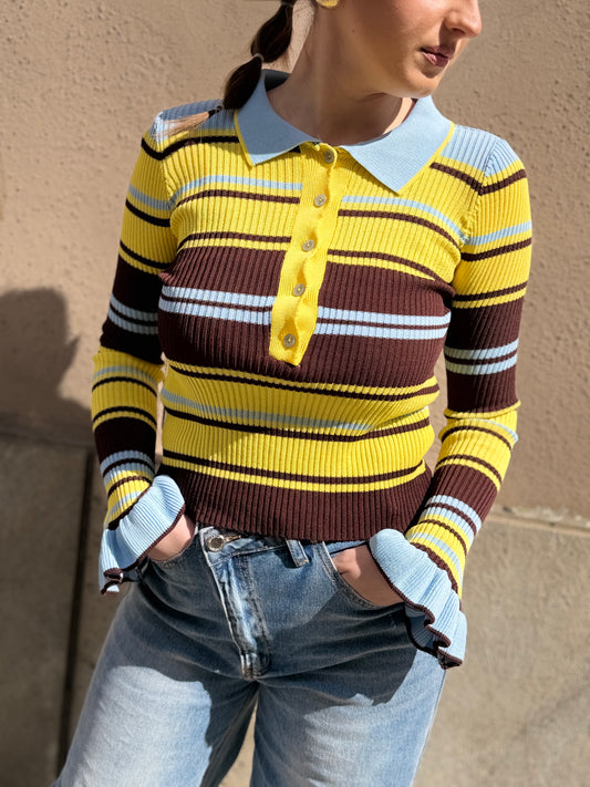 Maglia a righe moro/giallo/celeste