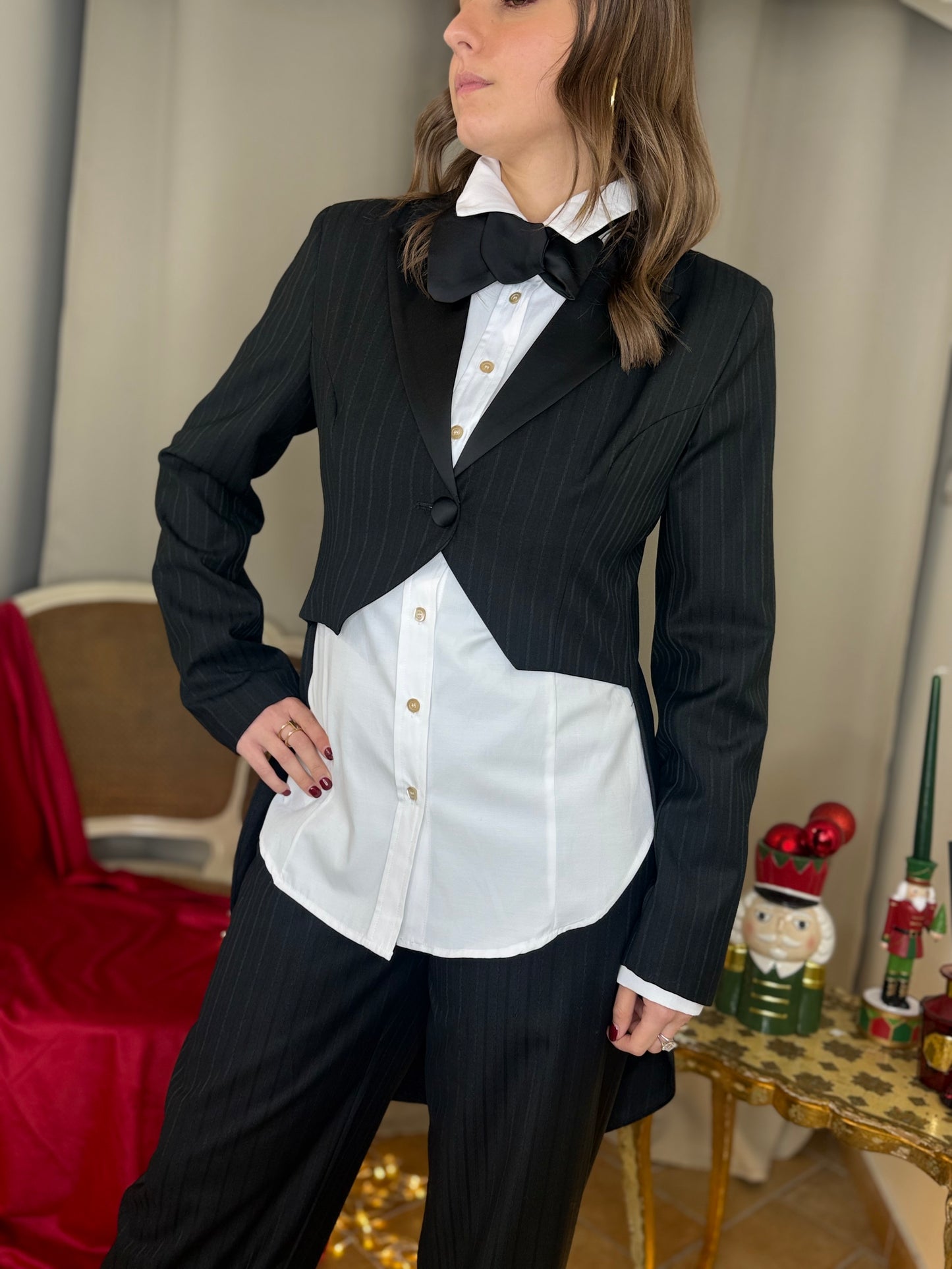 Tensione In Giacca frac gessata NERO