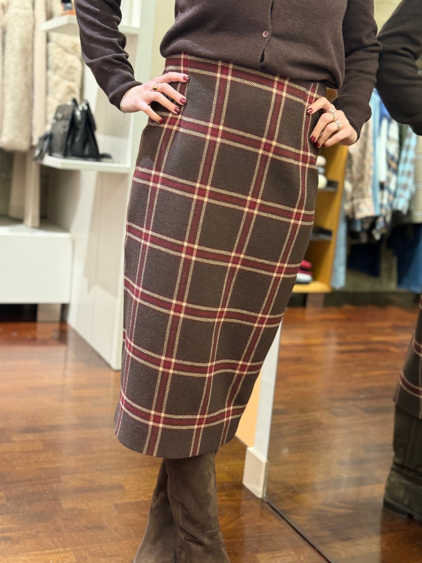 Tensione In Gonna lunguette check MORO/BORDEAUX